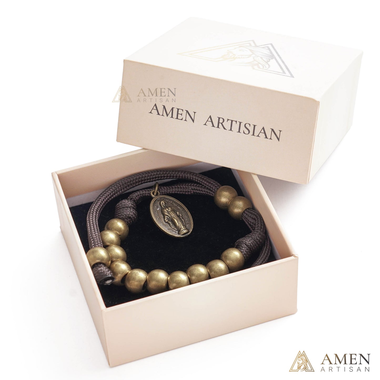 Brown Braided Prayer Bracelet with Antique Bronze Beads — Blessing