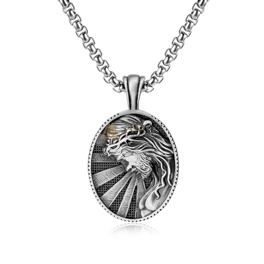 Jesus Crown of Thorns Oval Pendant Necklace Amen Artisan