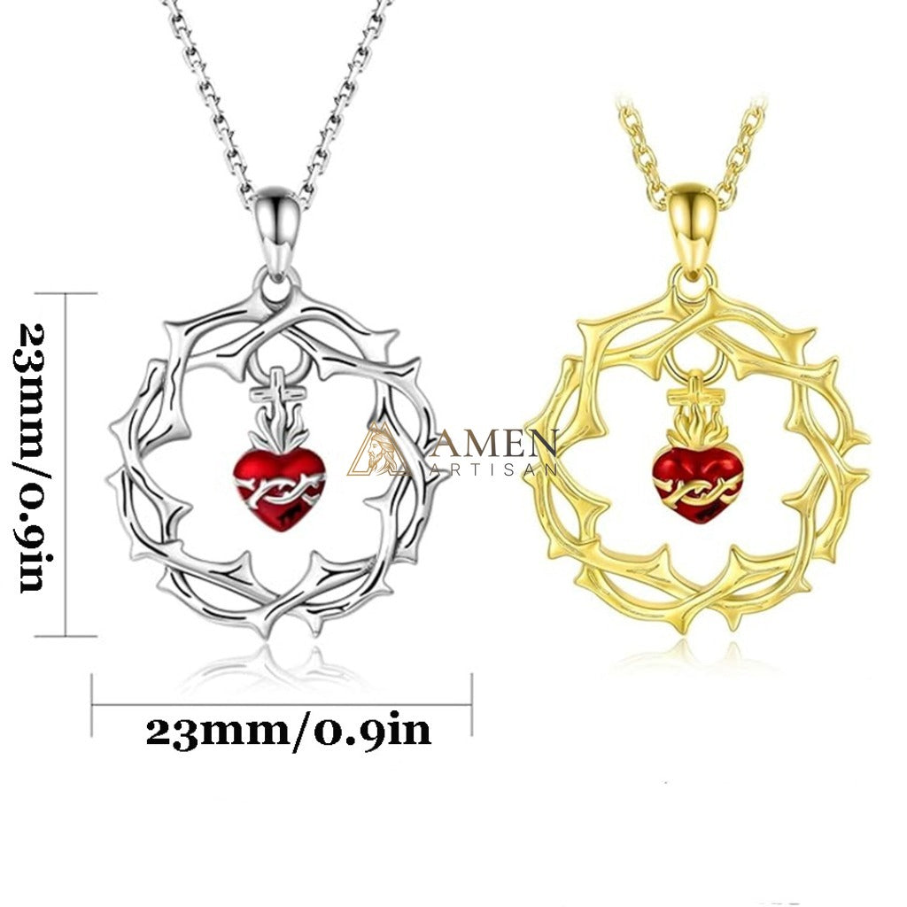 Crown of Thorns Sacred Heart Pendant Necklace Amen Artisan