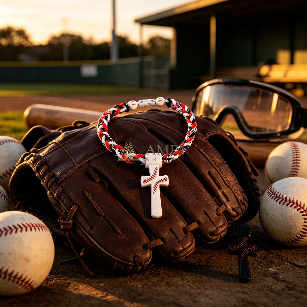 【DEAl TODAY】Tri Color Braided Sports Cross Bracelet - Faith, Strength & Team Spirit | Amen Artisan