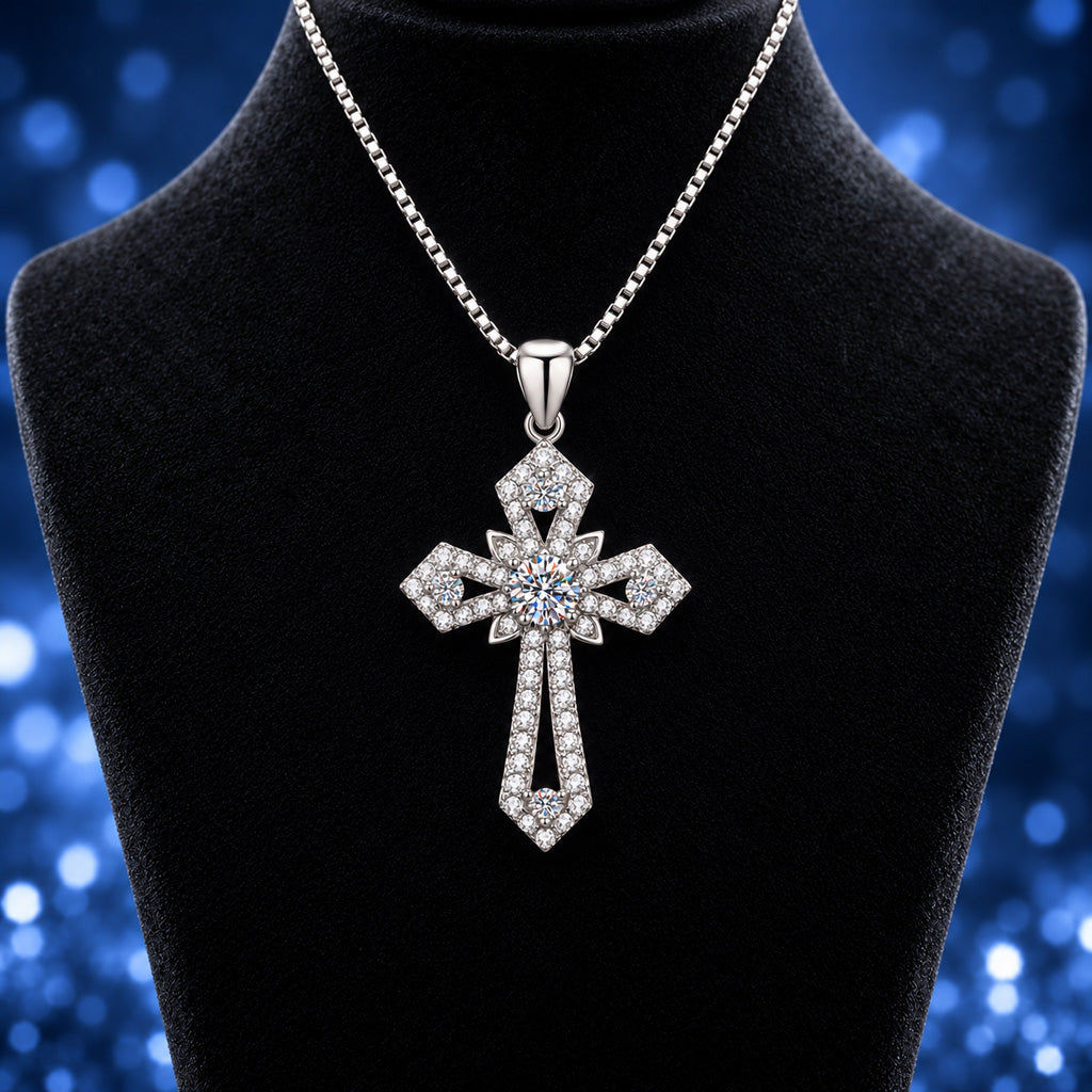 Moissanite Cross Pendant Necklace