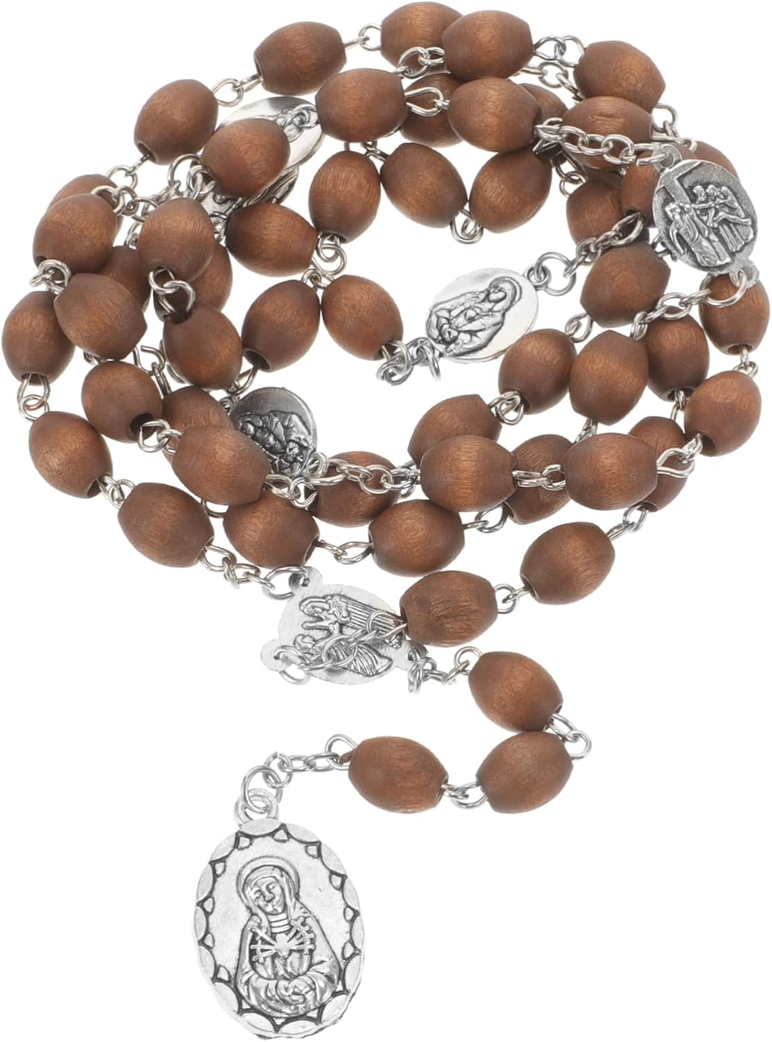 Wooden Seven Sorrows Rosary Bead Necklace Amen Artisan