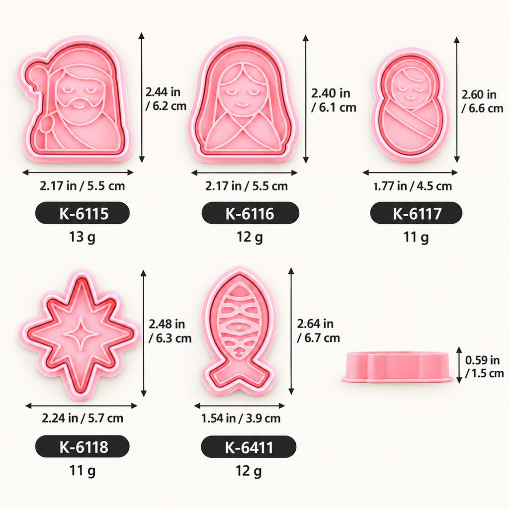 Nativity Cookie Cutter & Stamp Set – Mary, Joseph & Baby Jesus Christmas Baking