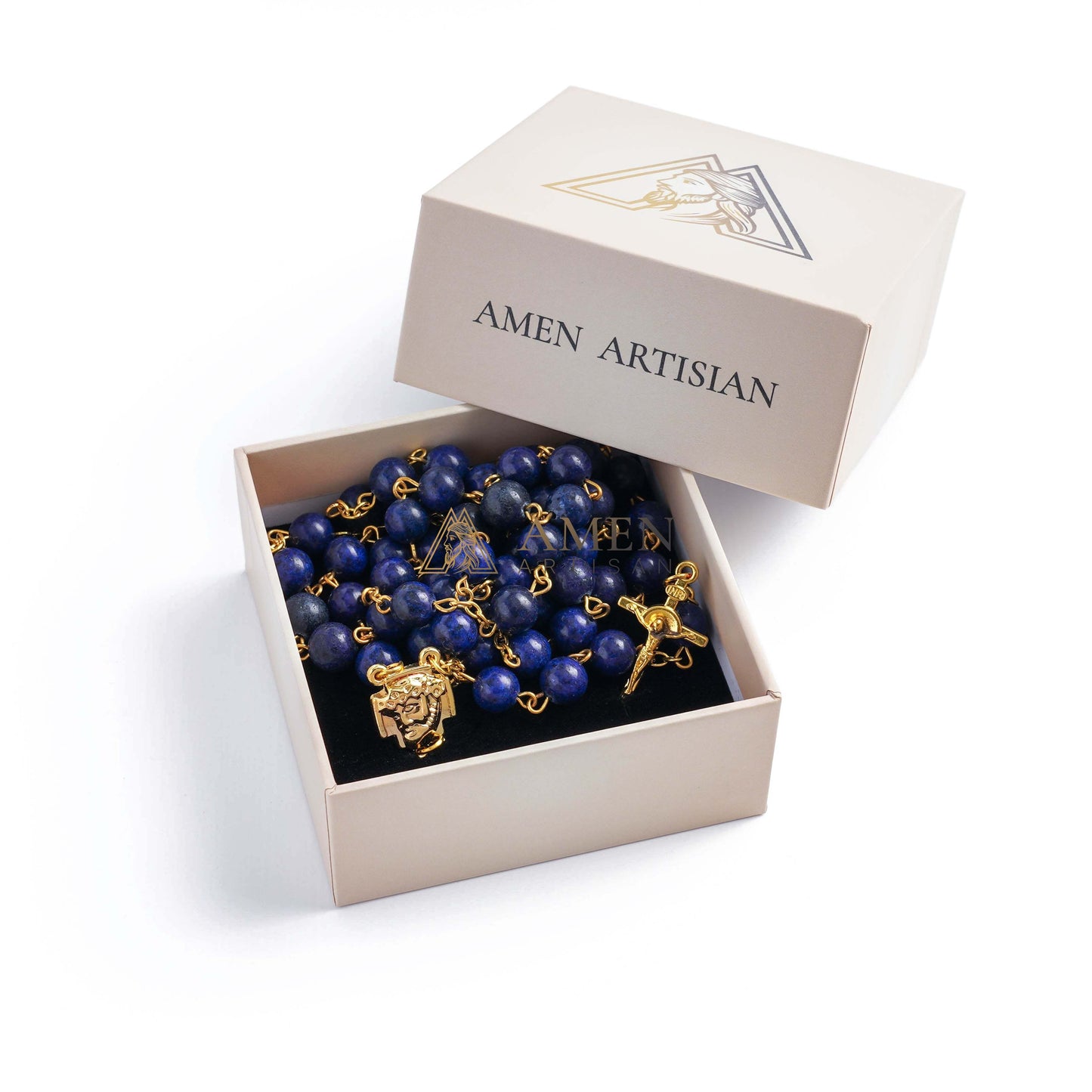 Lapis Lazuli The Holy Face of Jesus Rosary Amen Artisan