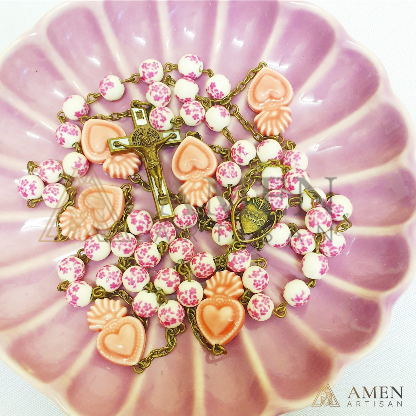Sakura Pink Beads Sacred Heart Rosary
