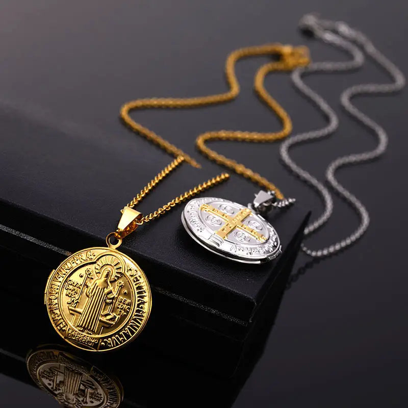 Saint Benedict Medal Locket Pendant Amen Artisan