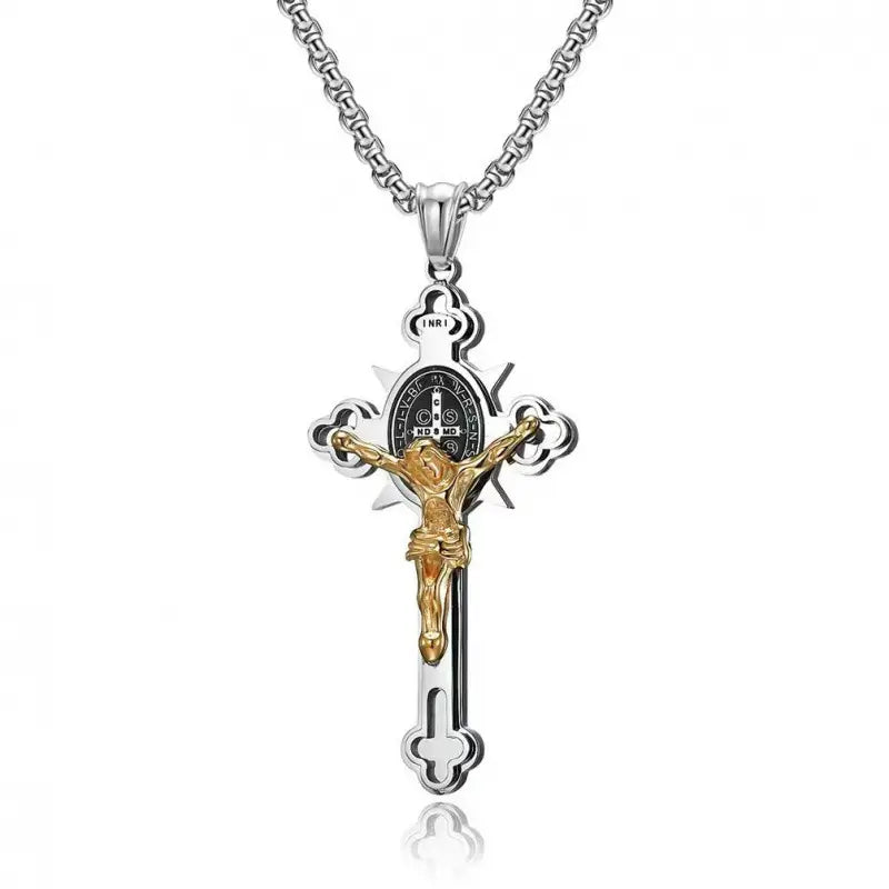 Amen Artisan Saint Benedict Cross & Inscriptions Crucifix Necklace