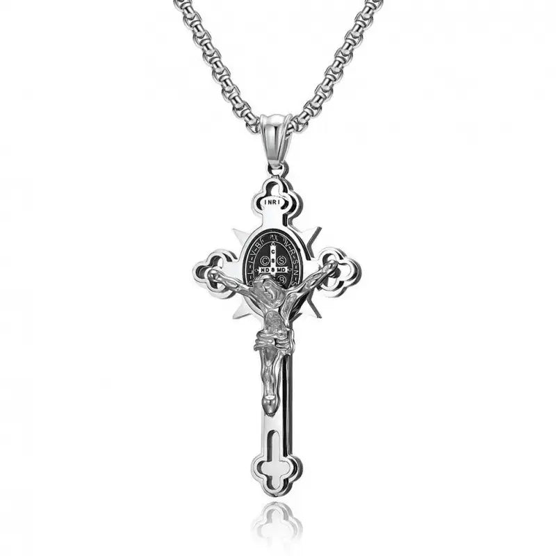 Amen Artisan Saint Benedict Cross & Inscriptions Crucifix Necklace