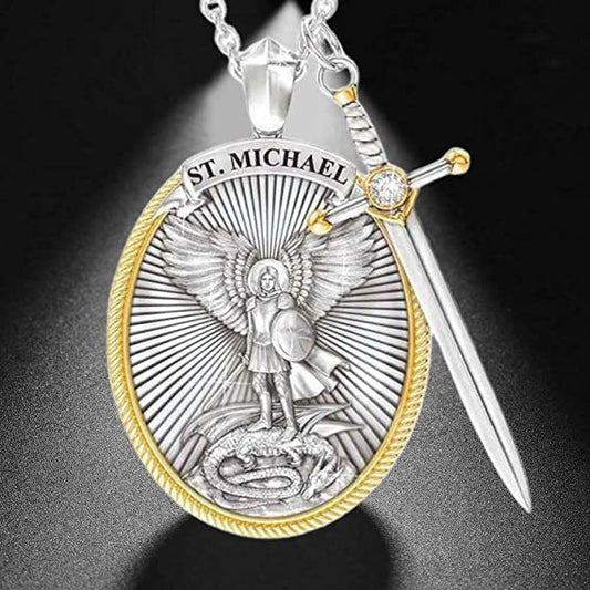St Michael Necklace - Sword and Shield - Amen Artisan
