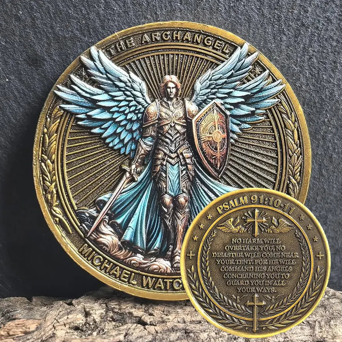 Moeda do Desafio de São Miguel – Ficha do Escudo do Anjo Guerreiro da Asa Azul - Amém Artesão