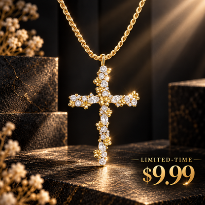 【DEAL TODAY】Cubic Zirconia Floral Cross Necklace