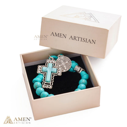 Turquoise St. Benedict One-Decade Pocket Rosary