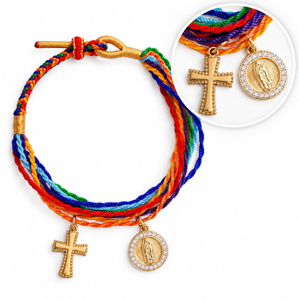 St. Benedict Medal Adjustable Cord Bracelet with Cross Charm
