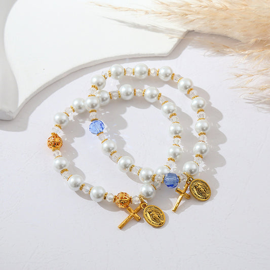 Simple Cross Pearl Bracelet Amen Artisan