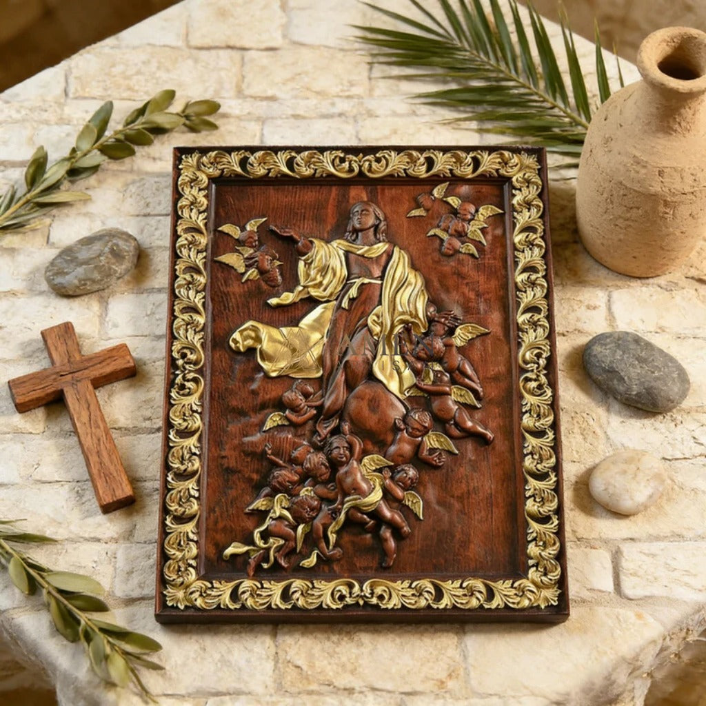 Assumption of Mary Wood Carving Amen Artisan