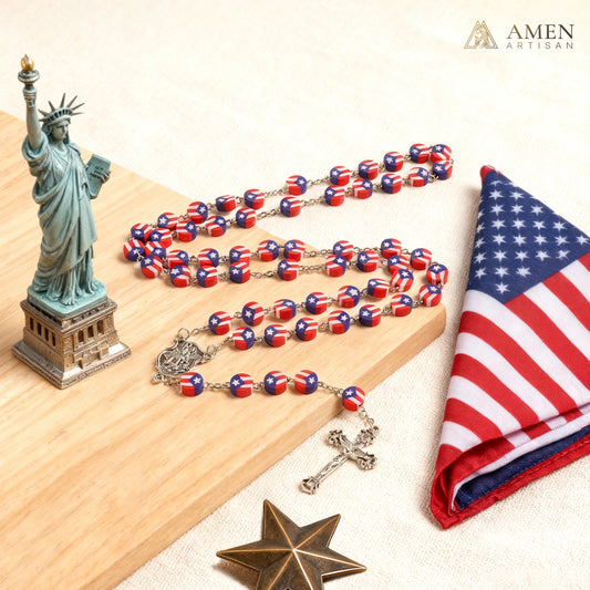 Flag Rosary with Saint Michael Medal Amen Artisan