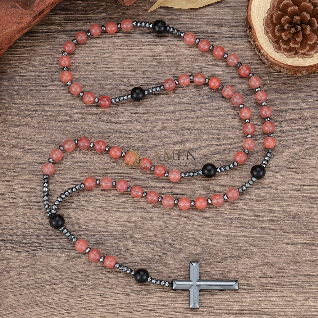 Watermelon Red Cross Rosary Amen Artisan