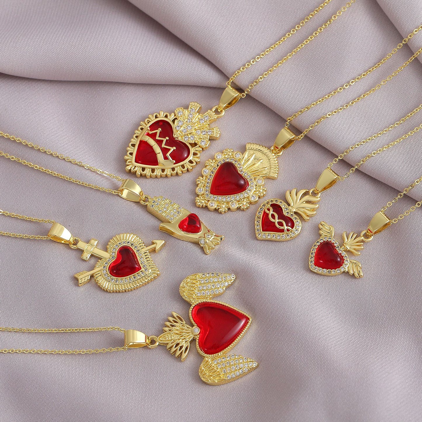 Gold-Plated Gothic Heart CZ Cross Pendant Amen Artisan