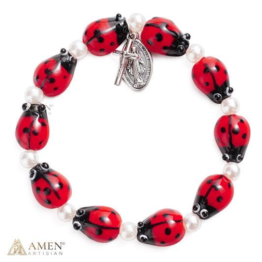 【DEAL TODAY】Glass Ladybug Catholic Stretch Bracelet