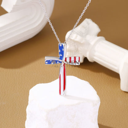 American Flag Cross Necklace Amen Artisan