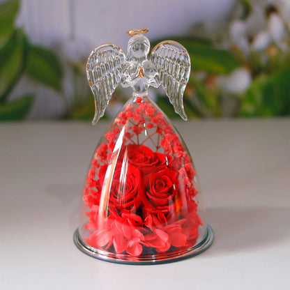 Little Angel Glass Dome with Preserved Rose Amen Artisan