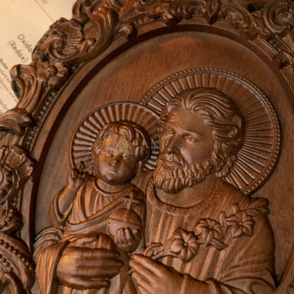 St. Joseph & Child Jesus Wood Carving