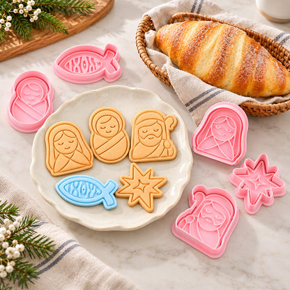 Nativity Cookie Cutter & Stamp Set – Mary, Joseph & Baby Jesus Christmas Baking