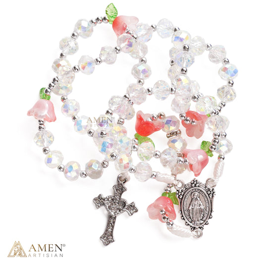 【DEAL TODAY】Pink Rose Miraculous Medal Rosary