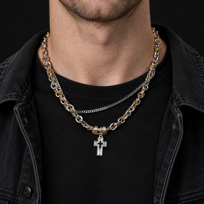Two-Tone Mixed-Link Cross Necklace