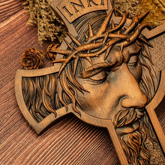 Jesus Holy Crown of Thorns Wood Cross