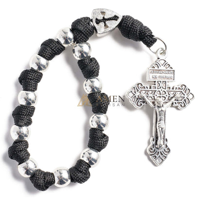 Military-Grade Paracord Pocket Rosary with Antique Bronze Beads Amen Artisan