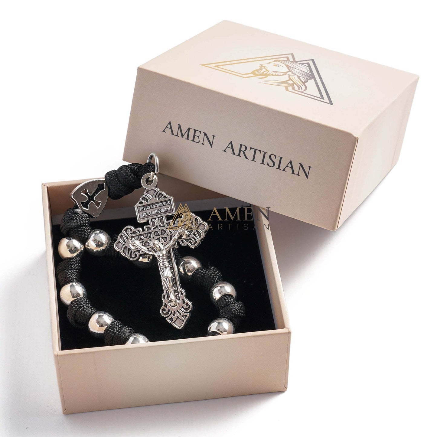 Military-Grade Paracord Pocket Rosary with Antique Bronze Beads Amen Artisan