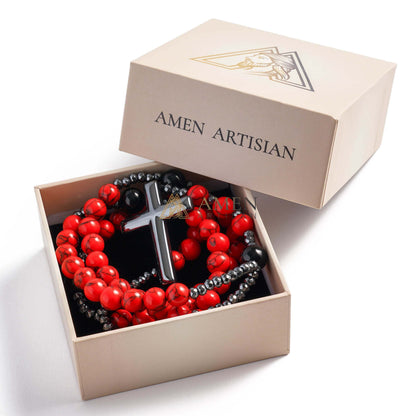 Red Turquoise Cross Rosary Amen Artisan