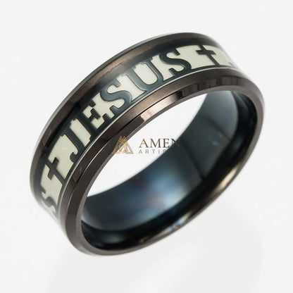Jesus Cross Titanium Steel Luminous Ring Amen Artisan