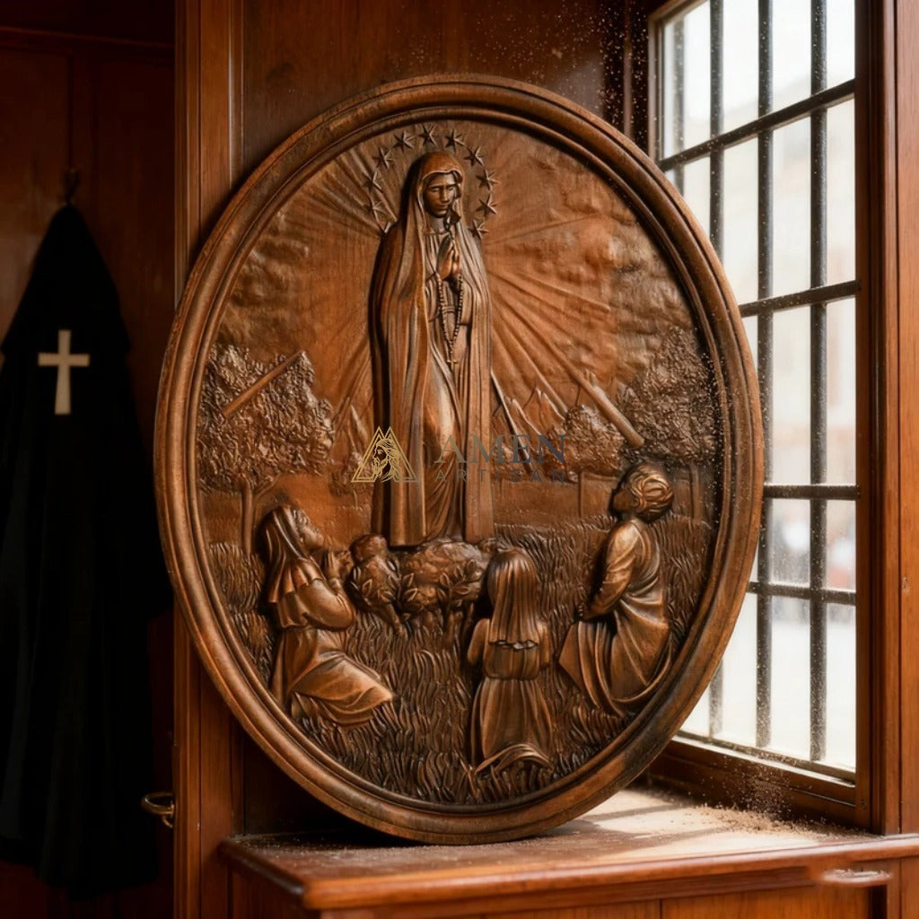 Our Lady of Fatima Wooden Statue Amen Artisan