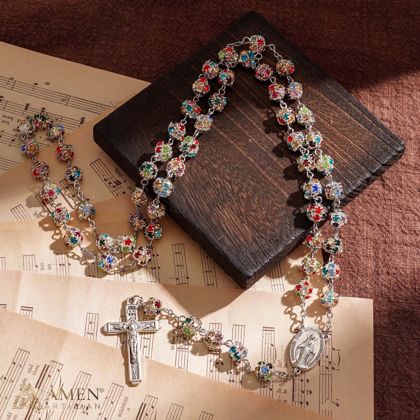 Sparkling Rhinestone Bead Rosary with Marian Medal — Devotion
