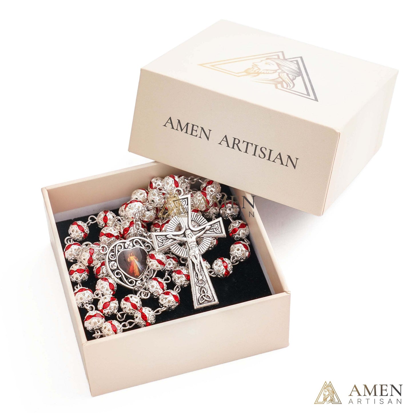 Alloy&Zirconia Bead Crucifix Rosary Amen Artisan
