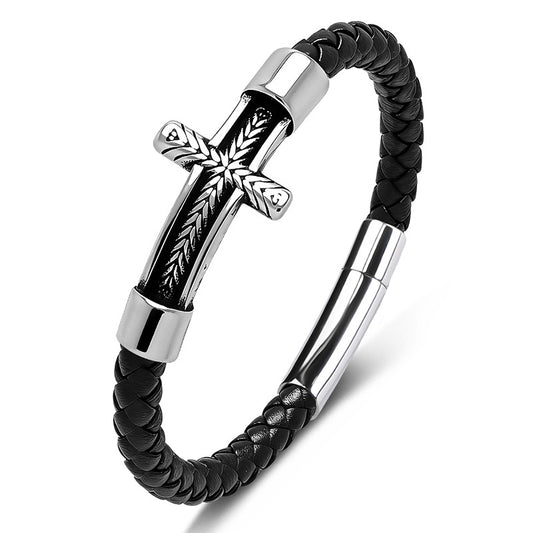 【DEAL TODAY】Black Leather Cross Bracelet with Magnetic Clasp — Daily Faith Reminder
