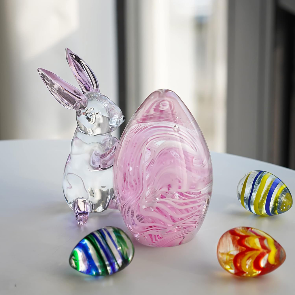 Crystal Pink-Eared Bunny Figurine Amen Artisan