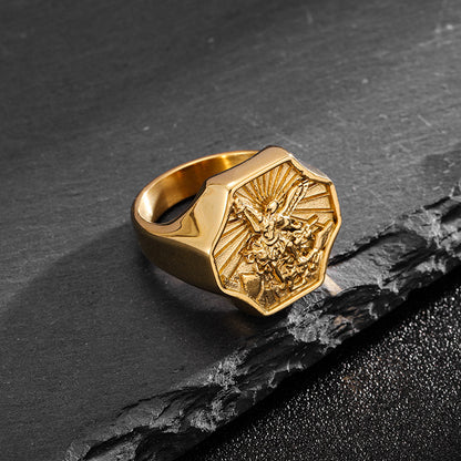 Vintage Archangel Saint Michael Signet Ring Amen Artisan