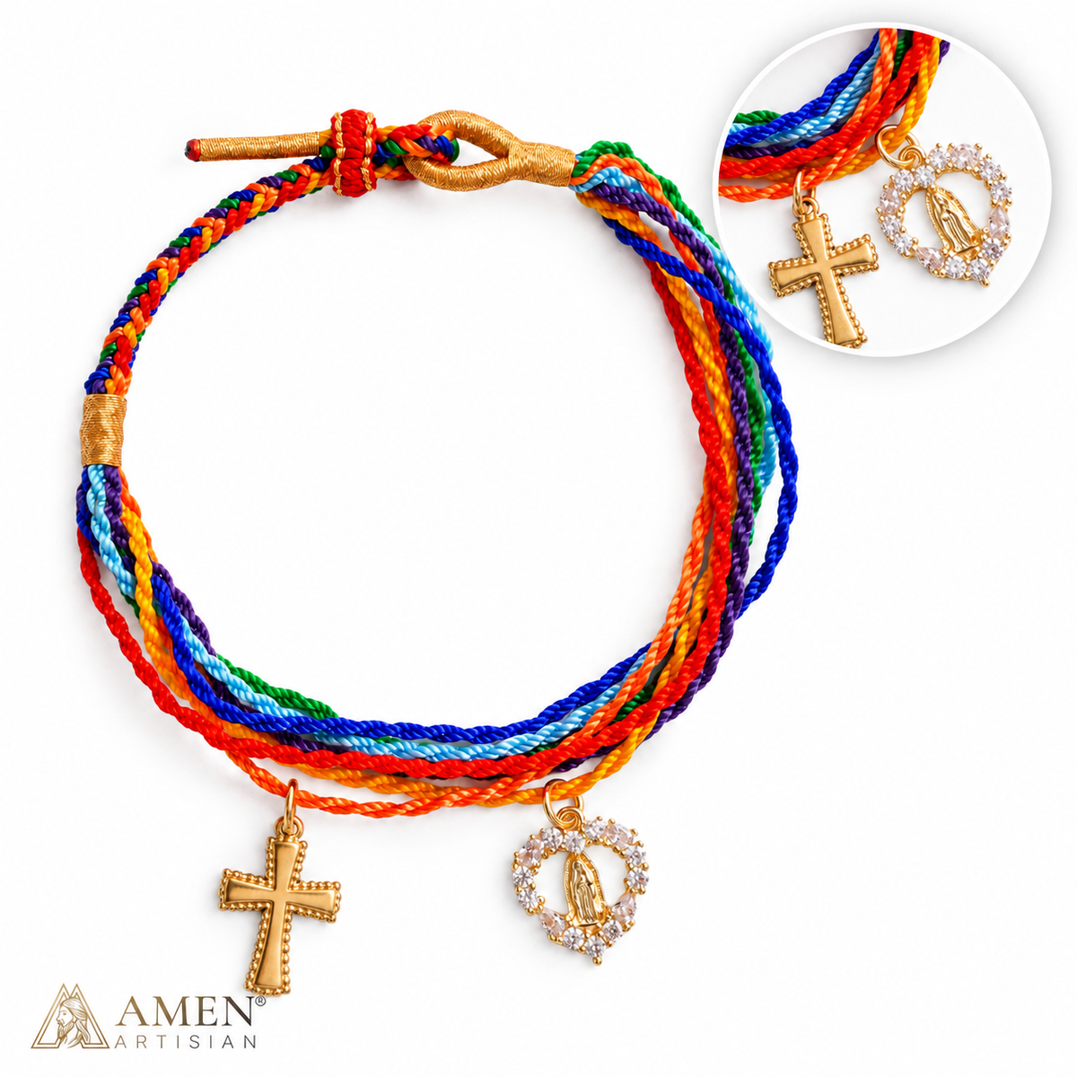 St. Benedict Medal Adjustable Cord Bracelet with Cross Charm