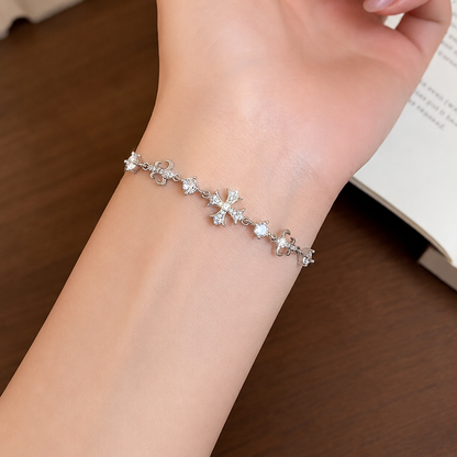 Adjustable Ornate Cross Bolo Bracelet with Sparkling Accents