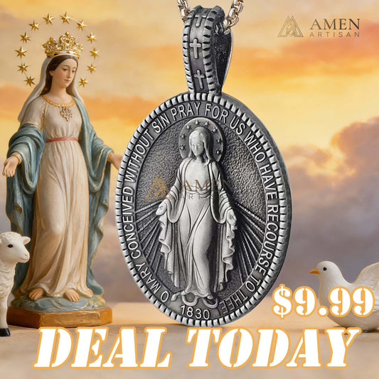 Pingente Virgem Maria em Titânio e Aço