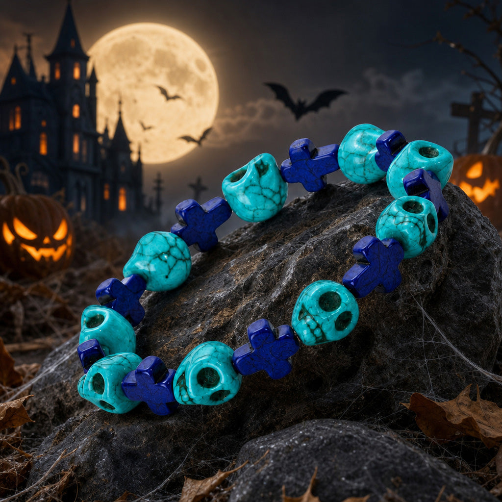 Gothic Skull & Cross Beaded Bracelet