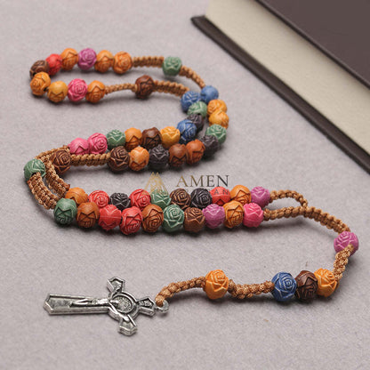 Rosario de cuentas de rosas de colores Amén Artesano