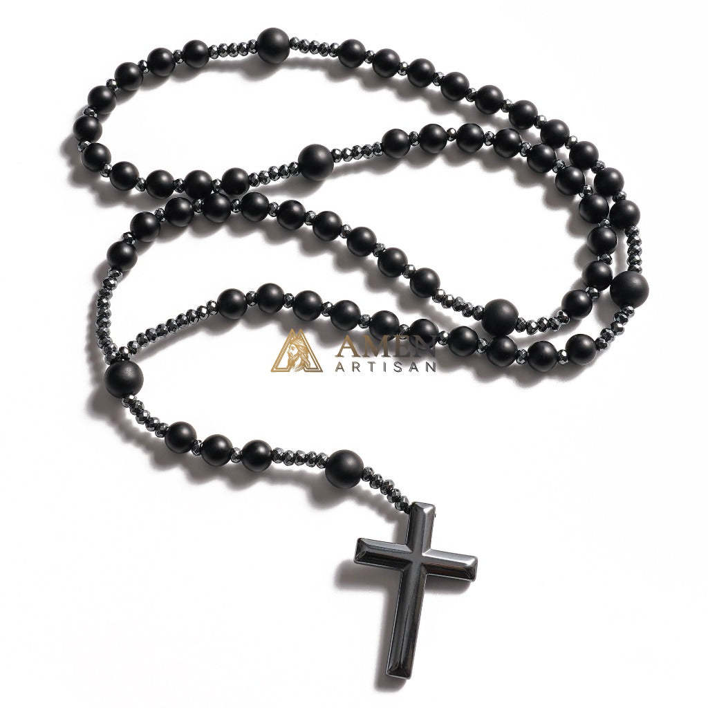 Black Onyx Cross Rosary Amen Artisan
