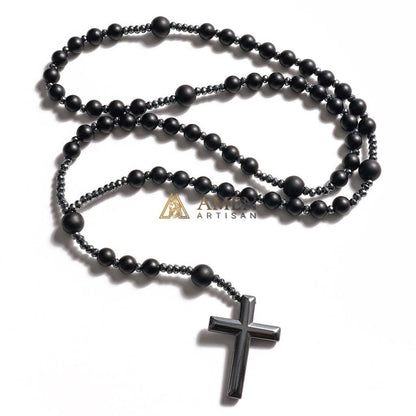 Black Onyx Cross Rosary Amen Artisan