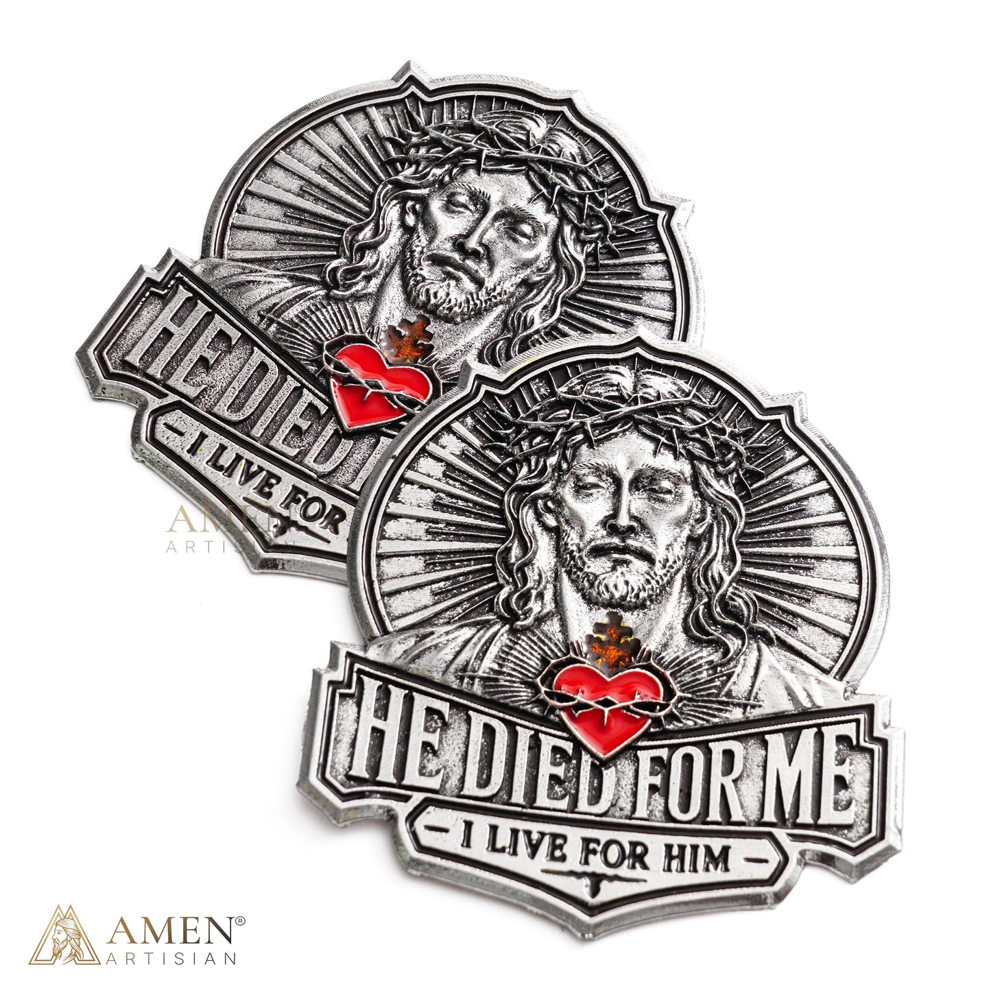 “He Died for Me, I Live for Him” Jesus Metal Car Emblem