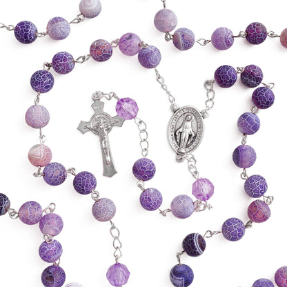 Our Lady Purple Natural Stone Rosary — Miraculous Medal & St. Benedict Crucifix
