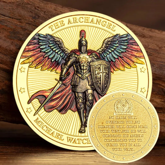 Moeda do Desafio de São Miguel – Armadura de Cavaleiro Cruz Escudo Arcanjo Miguel Salmo 91 - Amém Artesão